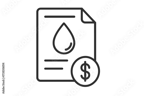 Water bill line icon. Utility payment concept. Water consumption cost and price. Service invoice vector symbol. Financial document with dollar sign for web, app, UI design.