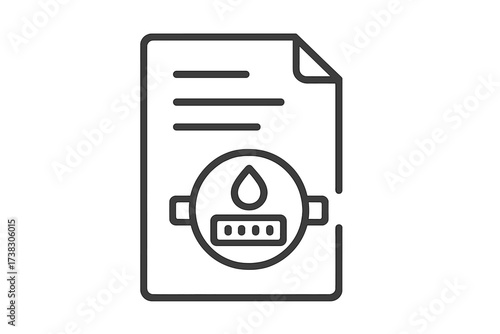 Water bill line icon. Utility invoice for plumbing service. Water consumption report, payment document. Meter reading, cost calculation. Vector illustration graphic symbol.