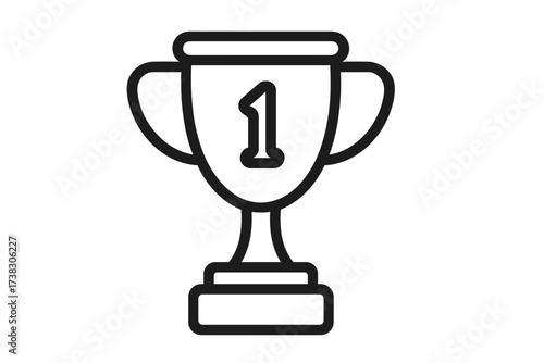 First place winner trophy cup icon. Vector line art illustration for success, victory, and achievement. Flat design element for web, app, logo. Champion award symbol isolated.