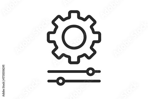 Settings icon with gear and sliders for configuration and control panel. Preferences and options symbol. Vector line art for web design, app interface (UI), and logo. Isolated.