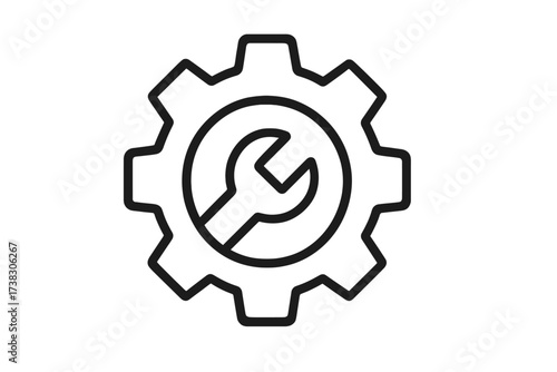 Settings icon. Gear and wrench. Technical service concept. Support, maintenance, and repair tools symbol. Configuration, options, and setup sign. Engineering workshop pictogram.