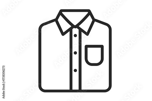 Shirt icon in thin line style. Folded button down shirt with collar and pocket. Business clothing or casual apparel symbol for website, app, logo, or UI design. Vector.