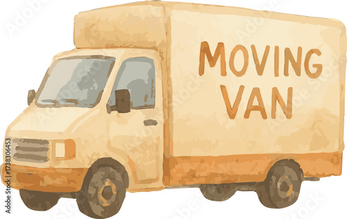 Watercolor vector illustration of a moving van