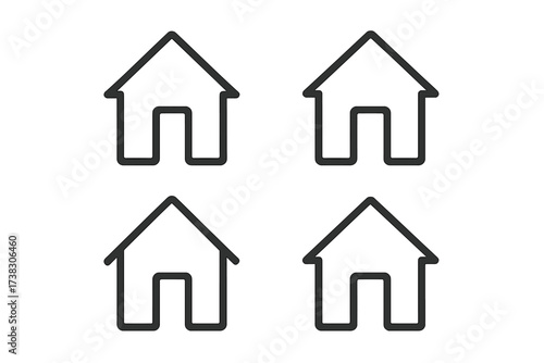 Home icon symbol of house building with modern trendy flat line style for web design, user interface, app, logo, minimalist architecture, vector illustration on white background.
