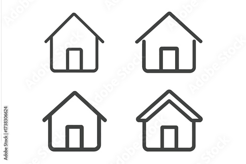Home icon set. House symbol. Main page button. Homepage linear pictogram collection. Building, property, real estate sign. Flat line style for web design, logo, app, UI. Vector.