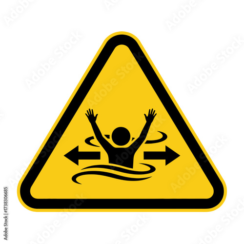 Drowning Hazard Sign – Yellow Triangle Water Safety Warning Icon