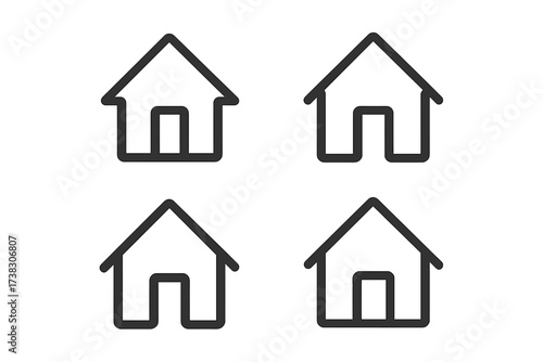 House icon set. Home symbol collection. Real estate, property, building concepts. Simple linear outline pictogram. Minimalist graphic for web, website, app, UI, UX. Homepage button.