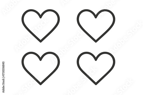 Heart icon set, love symbol collection. Trendy flat line style for website design, logo, app, UI. Vector illustration of romance and passion isolated on white background.