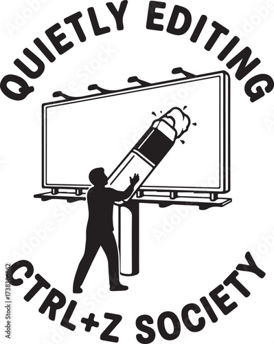 Editing concept with a person erasing a billboard on transparent background silhouette