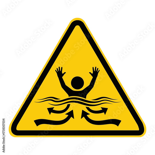 Drowning Hazard Sign – Yellow Triangle Water Safety Warning Icon