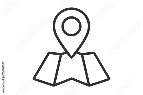 Map pin location line icon. Navigation marker on a folded map. Simple vector symbol for GPS, destination, position, and place. Pointer sign for travel, route, direction, and address.