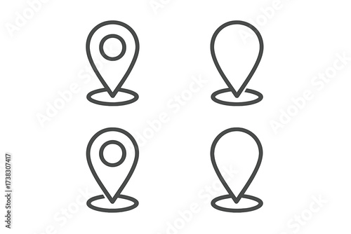 Map pin location icon set. Vector pointer marker for navigation & destination. GPS position symbol. Geolocation sign for web design, logo, app, UI. Flat outline style.