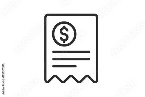Receipt line icon. Bill and invoice symbol for payment and transaction. Financial document for tax and expense report. Dollar sign for money, pay and finance concept. Vector for web, app, ui.
