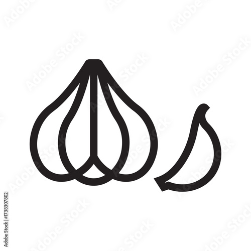 Minimalist Black Outline Garlic Bulb and Clove Icon Simple Vector Drawing of Garlic  Cooking Ingredient Concept