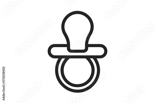 Baby pacifier icon in a simple flat line art style. Vector symbol for newborn, infant care, and childhood concepts. Dummy or soother object isolated for web, app, logo, UI design.