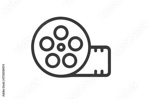 Movie film reel line icon for web, logo, app design. Cinema, video production graphic element. Flat vector illustration for cinematography. Hollywood, entertainment media pictogram.