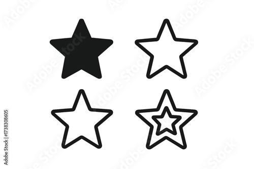 Vector star icon set. Symbol for rating, review, or favorite. Trendy flat outline style for web design, logo, app, UI. Quality, success, and achievement concept illustration.