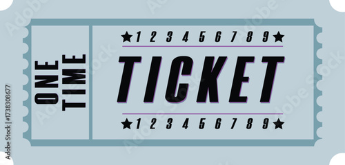 One Time Ticket Graphic with Numbers and Stars | Event Admission Voucher for Concerts, Raffles, and Theaters