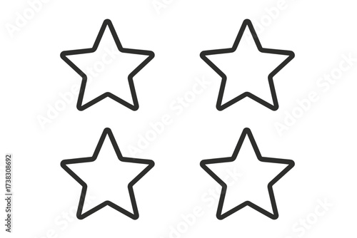 Four star outline icon set. Vector symbols for rating, review, quality, and feedback. Simple line art for web, app, UI design. Favorite, achievement, rank, classification concept.