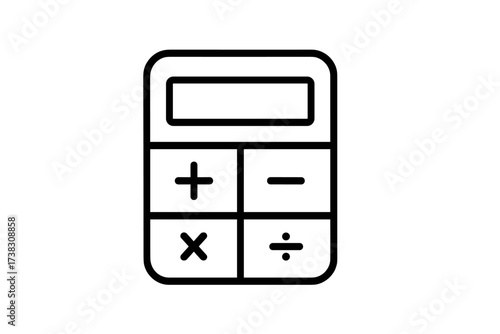 Calculator icon in a flat line style. Math, finance, accounting, and calculation symbol. Business, budget, economy, and education concept. Minimalist isolated vector for web.