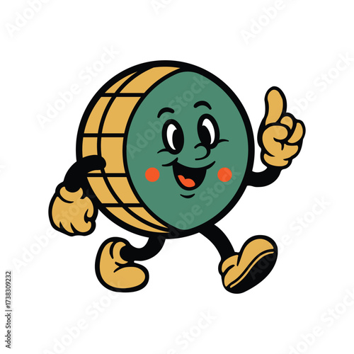 Cheerful cartoon character pointing up, perfect for branding, advertisement, or a friendly mascot to brighten up any project with nostalgia