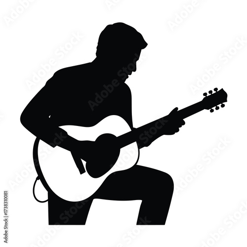 Musician silhouette playing acoustic guitar dynamic pose