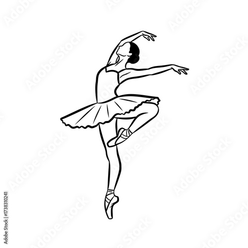 Ballerina in motion line art sketch dance illustration, grace, fluidity, elegance, minimalist conceptual drawing isolated on white background artwork design.
