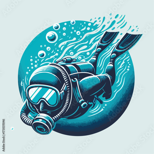 vector illustration of a diver on sea