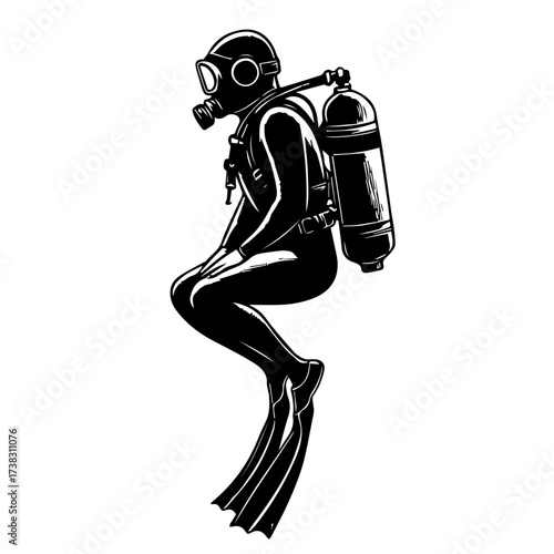 vector illustration silhouette of a diver