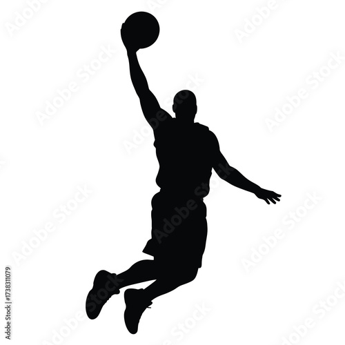 Dynamic basketball silhouette athlete dunking for a slam dunk action shot