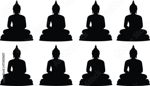 Buddha silhouette vector icon of a sitting woman in the lotus pose representing yoga, meditation, and zen peace and spirituality