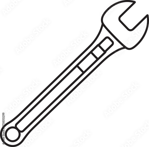 Vector line art of metal wrenches and spanners used for tightening bolts. EPS-ready for mechanical, industrial, and toolset design themes.