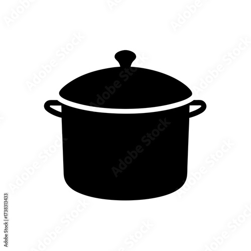 Illustration of a black cooking pot icon on transparent background silhouette