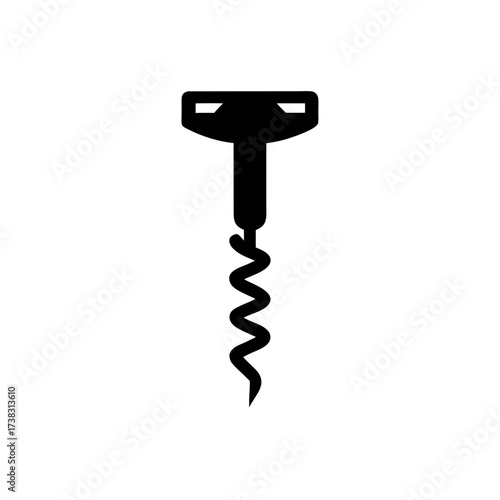 Illustration of a simple black corkscrew on transparent background silhouette