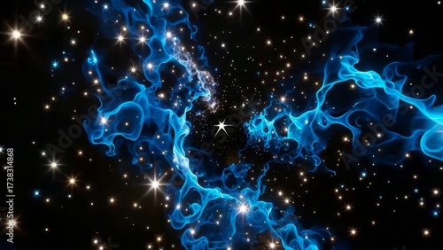 A realistic 3D scene of glowing blue nebula wisps and distant stars, captured with 4K clarity, conveying vast cosmic quiet and sharp, lifelike textures.