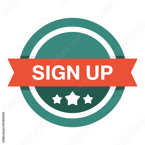 Sign Up Now Banner Graphic with Ribbon and Stars Design for Website Promotion or Marketing Campaign