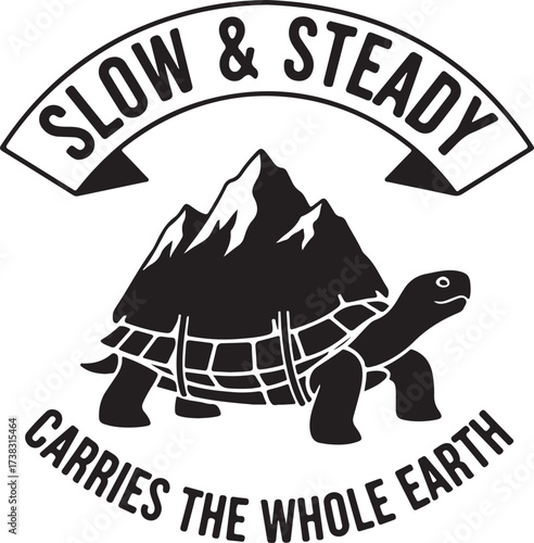 A black turtle carrying the world on its back silhouette on transparent background