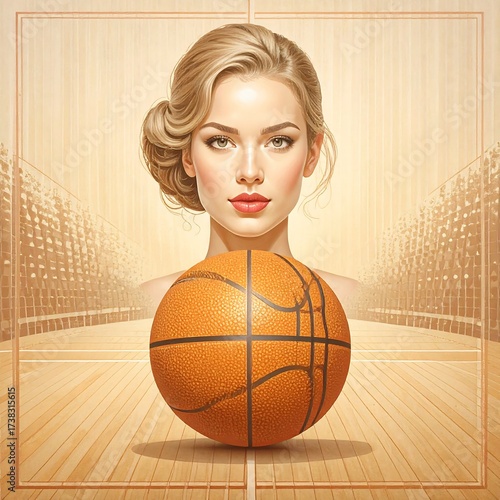 Woman and basketball in arena