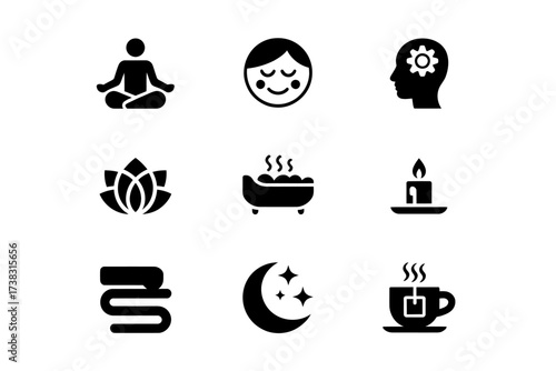 Relaxation and Wellness Icon Set Collection Minimalist Design for Spa and Mental Health Applications and Websites