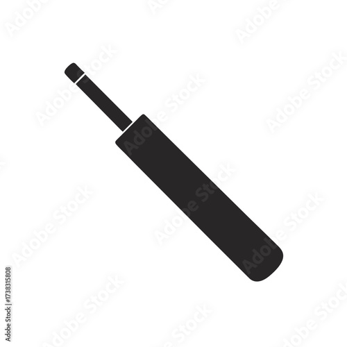 Illustration of a black cricket bat object on transparent background silhouette