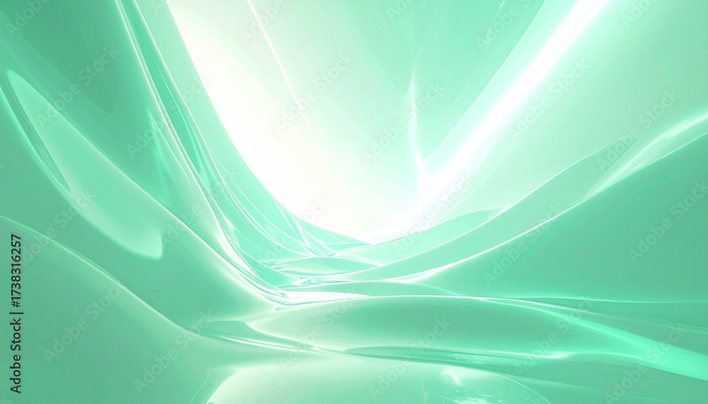 Fototapeta premium Abstract green gradient texture with fluid translucency, smooth curves, and luminous depth.