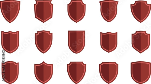 Vector art of set of various shield shapes in red color