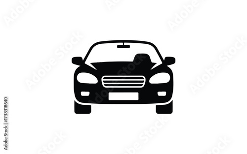 Black Silhouette of a Modern Car Viewed from the Front on a White Background automobile vehicle