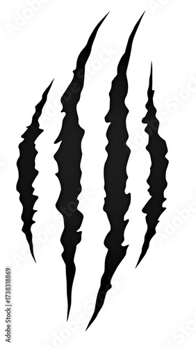 Unique 3D style tiger claw scar vector illustration with deep slash marks in bold black design on white background