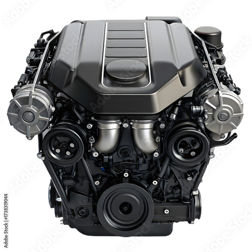 A powerful v8 engine, isolated on a transparent background, showcasing automotive engineering and mechanical precision