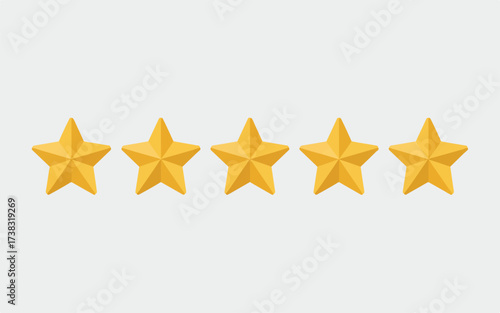 Five Golden Stars in a Row on a Grey Background yellow
