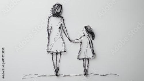 Mother and Child Line Sketch