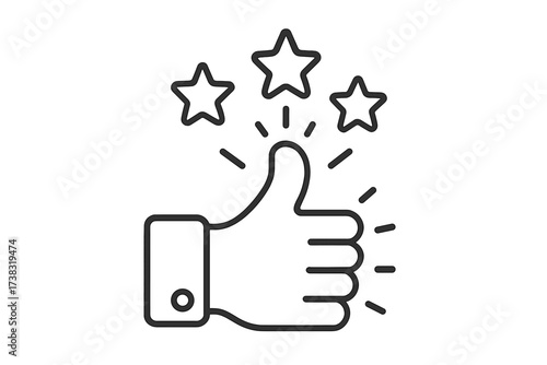 Thumbs up with stars icon set. Positive feedback and approval concept. Like button for social media. Quality certification and customer satisfaction guarantee vector illustration.