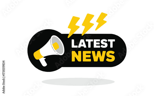 Latest News Megaphone and Lightning Bolt Icon with Text announcement broadcasting