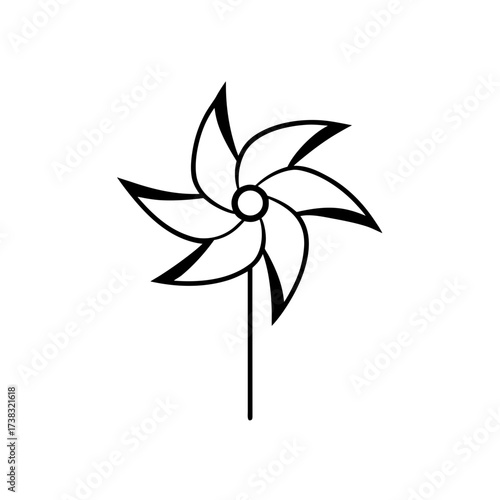 Simple black and white pinwheel drawing on transparent background silhouette